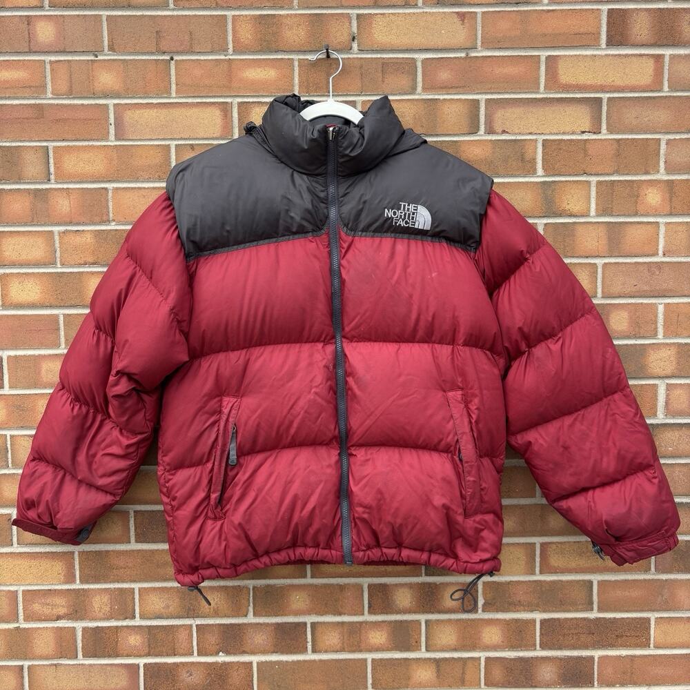 The North Face 1996 Retro Nuptse 700 Down Puffer Jacket Red Black Mens L Stains
